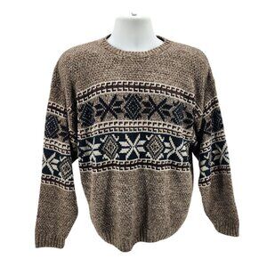 Vintage David Taylor Mens Large Sweater Nordic Snowflake Retro Brown White 1980s